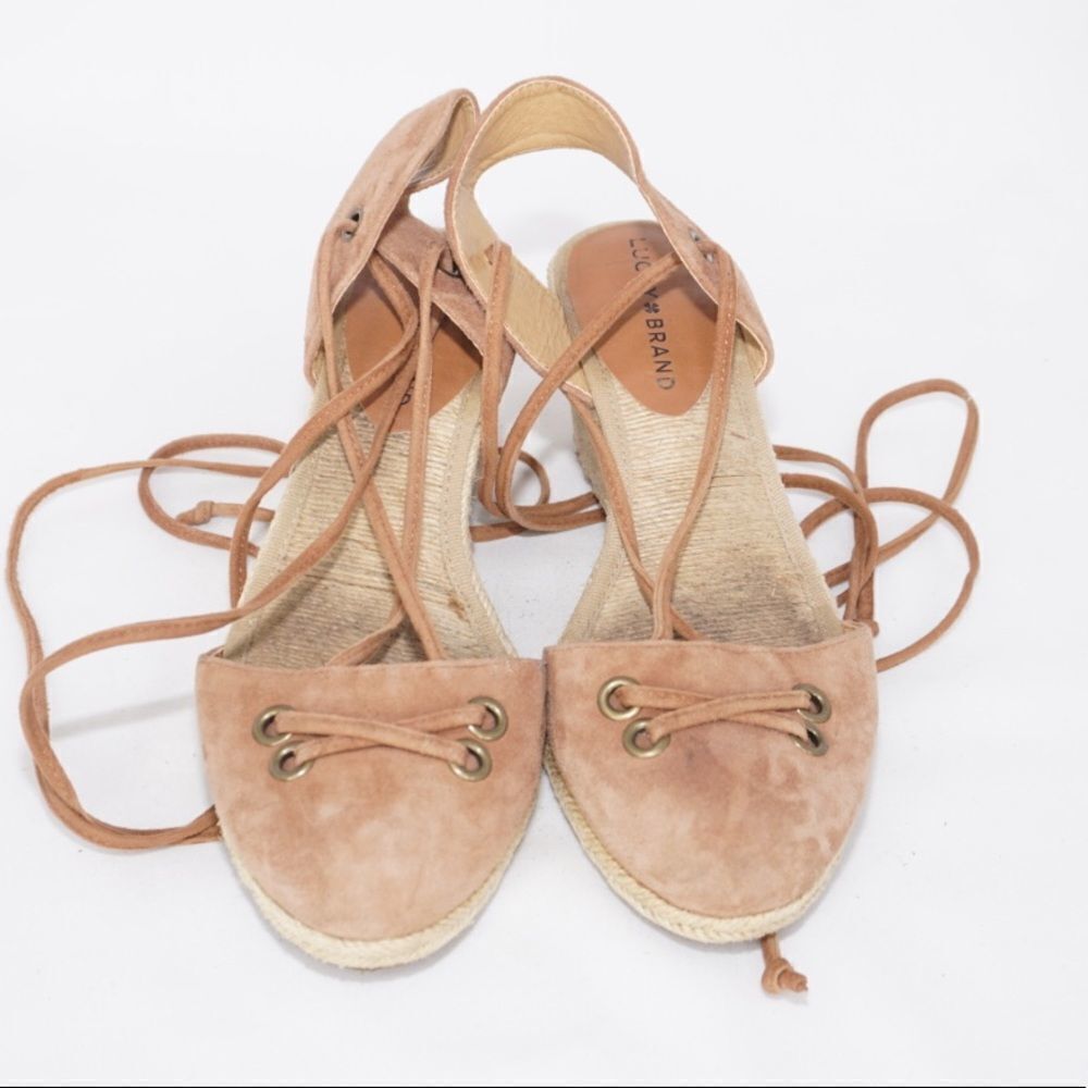 Lucky BrandĀ Keller Suede Espadrille Lace-Up Wedges, Sizeā7 - Picture 2 of 11